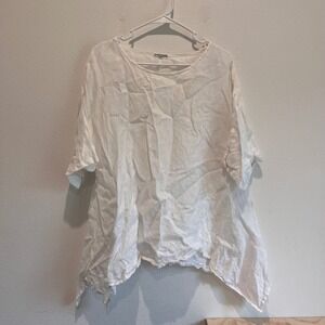 Mario Romano White 100% Linen Tunic Top Made in Italy Sharkbite Hem Women L flaw